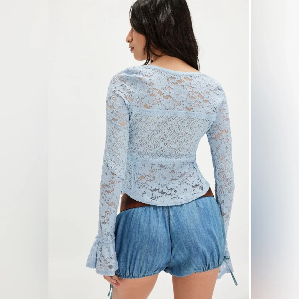 FREE PEOPLE Sheer Lace Flared Long Sleeve Top - Picture 2 of 11